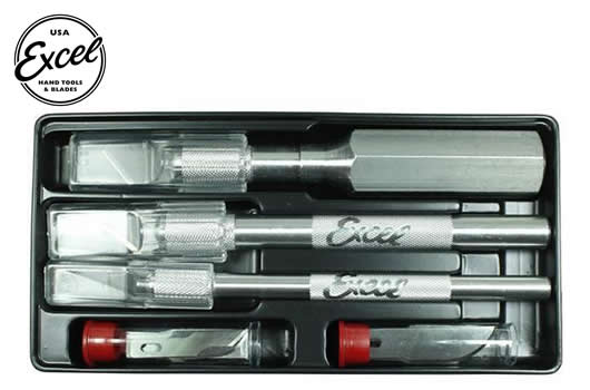Excel Tools - EXL44083 - Werkzeug - Messerset - Handwerkerset - Kunststoffschale - inkl. 3 Messer und 13 Klingen sortiert