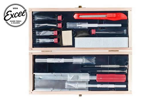 Excel Tools - EXL44286 - Werkzeug - Deluxe Messer & Werkzeugsatz - Holzkiste