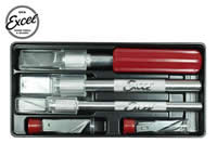 Werkzeug - Messerset - Hobbyset - Kunststoffschale - inkl. 3 Messer und 13 verschiedene Klingen