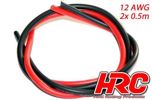 HRC Racing - HRC9521 - Câble - 12 AWG / 3.3mm2 - Argent (680 x 0.08) - Rouge et Noir (0.5m chaque)