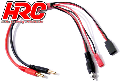 HRC Racing - HRC9121 - Charger Lead - 4mm Bullet to JST / Receiver BEC / Glow Plug-300 mm Gold
