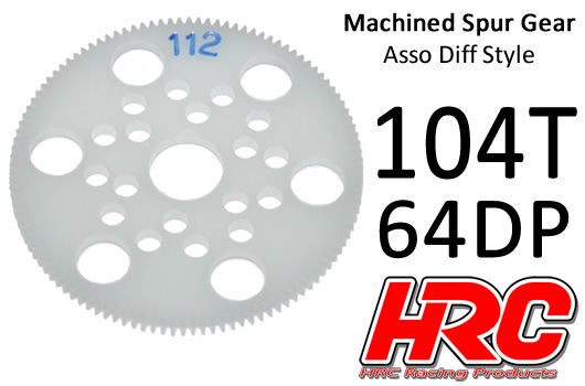 HRC Racing - HRC764104A - Couronne - 64DP - Delrin Low Friction usiné - Diff Style - 104D
