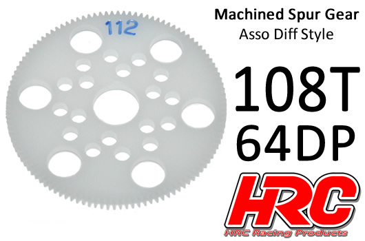HRC Racing - HRC764108A - Spur Gear - 64DP - Low Friction Machined Delrin - Diff Style - 108T