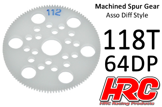 HRC Racing - HRC764118A - Spur Gear - 64DP - Low Friction Machined Delrin - Diff Style - 118T