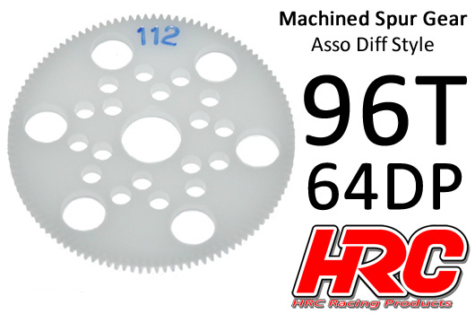 HRC Racing - HRC76496A - Spur Gear - 64DP - Low Friction Machined Delrin - Diff Style -  96T