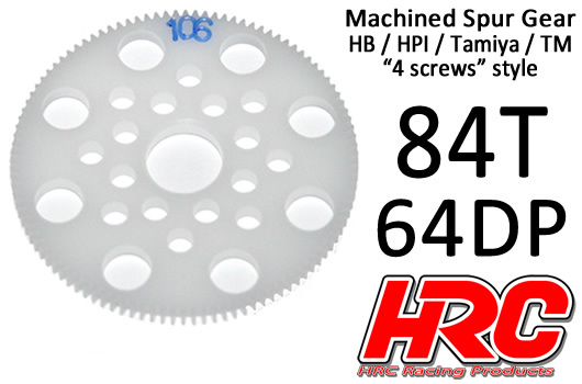 HRC Racing - HRC76484P - Corona - 64DP - Low Friction Machined Delrin - HPI/HB/Tamiya Style -  84T