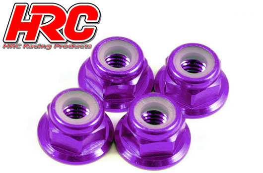 HRC Racing - HRC1051PU - Ecrous de roues - M4 nylstop flasqué - Aluminium - Purple (4 pces)