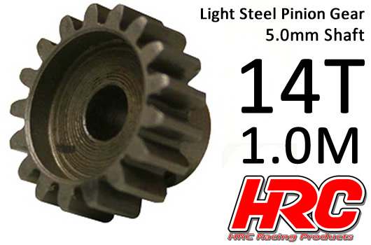HRC Racing - HRC71014 - Pinion Gear - 1.0M / 5mm Shaft - Steel - Light - 14T