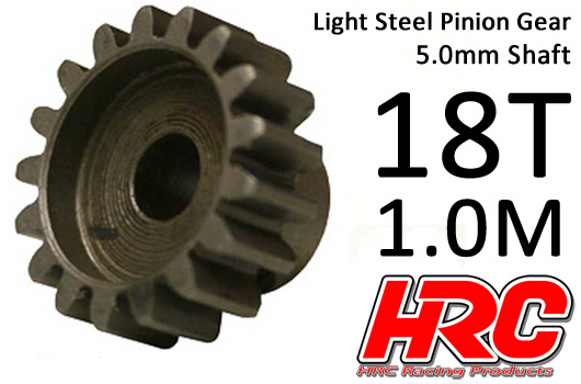 HRC Racing - HRC71018 - Pinion Gear - 1.0M / 5mm Shaft - Steel - Light - 18T