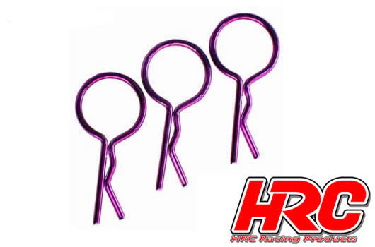 HRC Racing - HRC2072PU - Body Clips - 1/10 - short - large head - Purple (10 pcs)