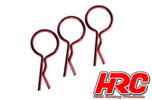 HRC Racing - HRC2072RE - Clips de carrosserie - 1/10 - courts - large boucle - Rouge (10 pces)