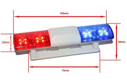 Light Kit - 1/10 TC/Drift - LED - JR Plug - Police Roof Long Lights V1 - 6 Flashing Modes (Blue / Red)