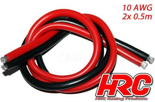 HRC Racing - HRC9511 - Câble - 10 AWG / 5.2mm2 - Argent (1050 x 0.08) - Rouge et Noir (0.5m chaque)