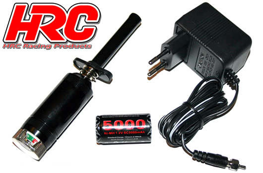 HRC Racing - HRC3085B - Glühkerzenstecker - mit Anzeige und Akku - 5000 mAh - mit Lader - Schwarz