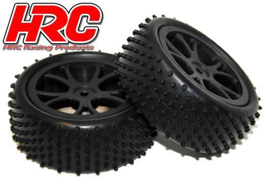 HRC Racing - HRC61104 - Reifen - 1/10 Buggy - 4WD Vorne - montiert - Schwarz Felgen - 2.2" - 12mm hex - Stub Pattern (2 Stk.)