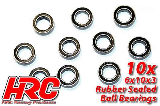 HRC Racing - HRC1236RS - Ball Bearings - metric -  6x10x3mm Rubber sealed (10 pcs)