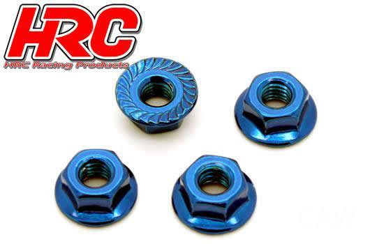 HRC Racing - HRC1052BL - Radmuttern - M4 serrated geflanscht - Stahl - Blau (4 Stk.)