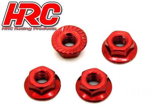 HRC Racing - HRC1052RE - Radmuttern - M4 serrated geflanscht - Stahl - Rot (4 Stk.)