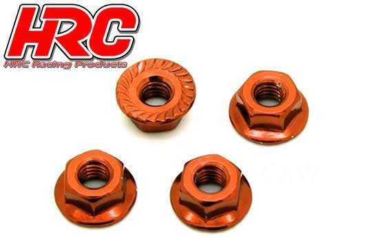HRC Racing - HRC1052OR - Ecrous de roues - M4 strié flasqué - Acier - Orange (4 pces)
