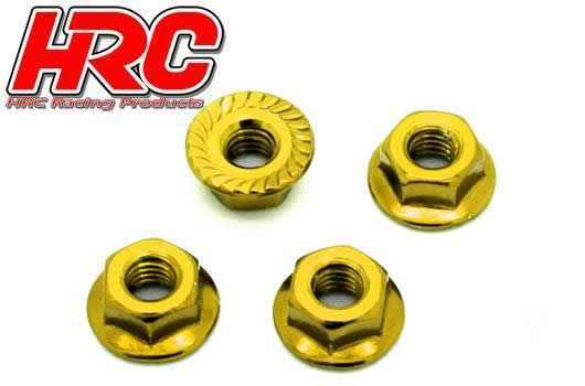 HRC Racing - HRC1052GD - Ecrous de roues - M4 strié flasqué - Acier - Gold (4 pces)