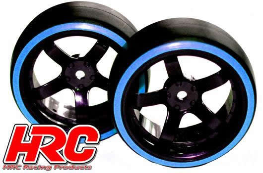 HRC Racing - HRC61062BL - Pneus - 1/10 Drift - montés - Jantes 5-bâtons 6mm Offset - Dual Color - Slick - Noir/Bleu (2 pces)