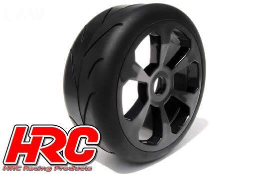 HRC Racing - HRC60804BK - Pneus - 1/8 Buggy - montés - Jantes noires à 6 bâtons - 17mm Hex - Rally Game Radiaux (2 pces)
