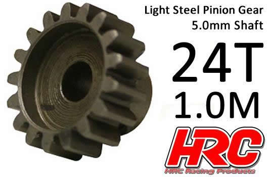 HRC Racing - HRC71024 - Pinion Gear - 1.0M / 5mm Shaft - Steel - Light - 24T