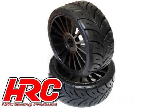 HRC Racing - HRC60801BK - Tires - 1/8 Buggy - mounted - Black Wheels - 17mm Hex - Rally Game SPORT Radials (2 pcs)