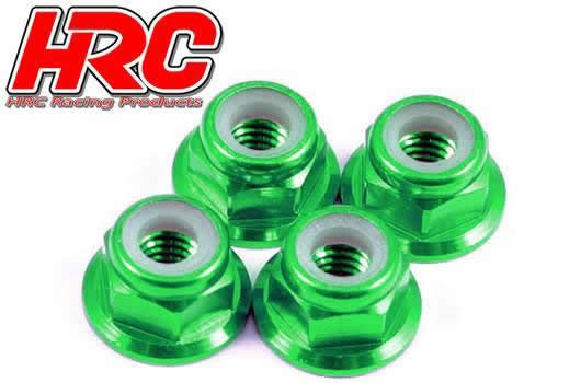 HRC Racing - HRC1051GR - Ecrous de roues - M4 nylstop flasqué - Aluminium - Vert (4 pces)