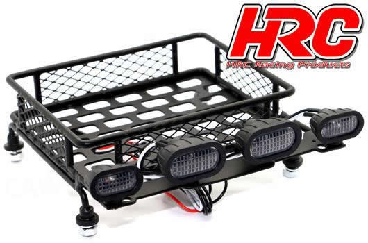 HRC Racing - HRC25077BK - Parti di carrozzeria - 1/10 Accessory - Scale - Portapacchi 10x11x4 per Crawler - con fari LEDs - Nero