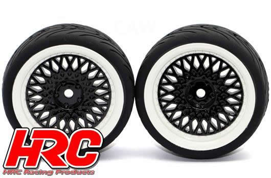 Tires - 1/10 Touring - mounted - CLS Black/White Wheels - 12mm Hex - HRC Street-V II (2 pcs)