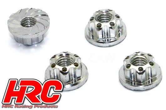 HRC Racing - HRC1053SL - Radmuttern - M4 serrated geflanscht - Aluminium - Silber (4 Stk.)