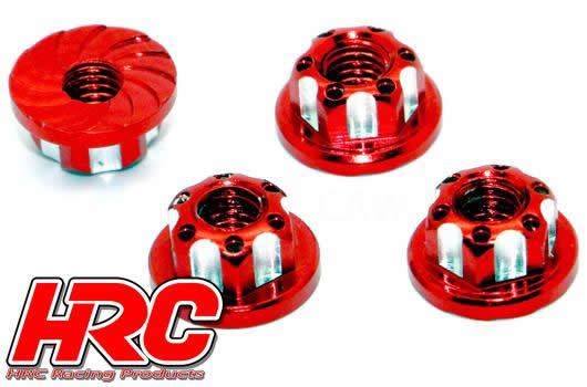 HRC Racing - HRC1053RE - Radmuttern -  M4 serrated geflanscht - Aluminium - Rot (4 Stk.)