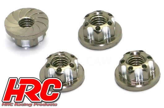 HRC Racing - HRC1053GM - Ecrous de roues - M4 strié flasqué - Aluminium - Gunmetal (4 pces)