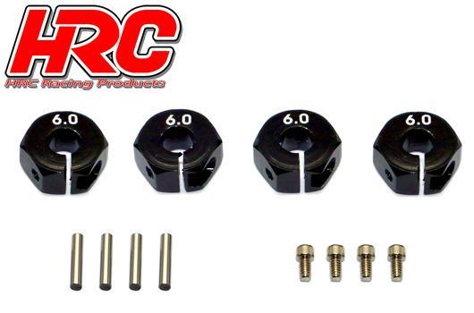 HRC Racing - HRC1082BK6 - Option Part - 1/10 Touring / Drift - Aluminum - 12mm Hex Wheel Adapter - 6mm Wide - Black (4 pcs)