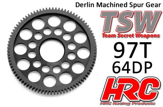 HRC Racing - HRC76497LW - Spur Gear - 64DP - Low Friction Machined Delrin - Ultra Light -  97T