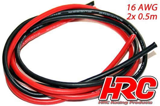 HRC Racing - HRC9541 - Câble - 16 AWG / 1.3mm2 - Argent (252 x 0.08) - Rouge et Noir (0.5m chaque)