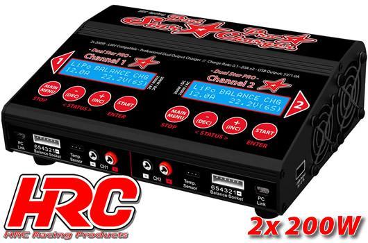 HRC Racing - HRC9362 - Ladegerät - 12/230V - HRC Dual-Star PRO Charger - 2x 200W  (400W AC)