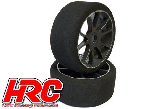 HRC Racing - HRC60806B37 - Tires - 1/8 Buggy - mounted - Black Y-Spoke Wheels - Rally Game Foam 37° Shore 17mm hex (2 pcs)