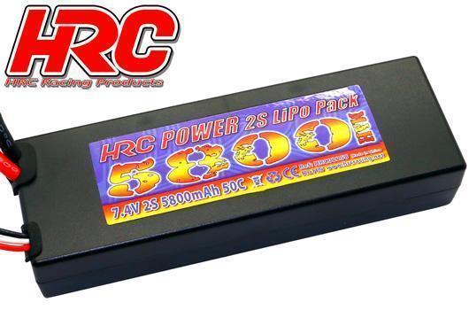 HRC Racing - HRC02258T - Accu - LiPo 2S - 7.4V 5800mAh 50C - RC Car - HRC 5800 - Hard Case - Prise TRX  46.5*25*138.5mm