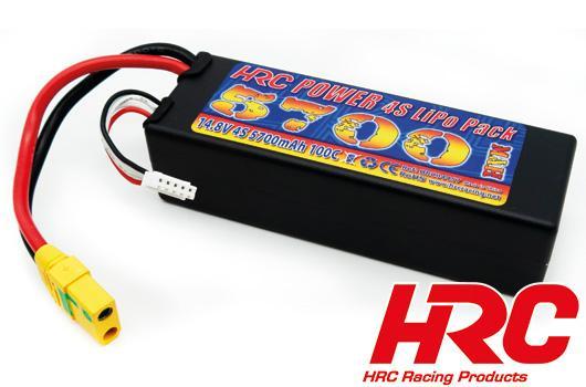 HRC Racing - HRC04457X - Battery - LiPo 4S - 14.8V 5700mAh 100C - Hard Case - XT90 138x47x37mm