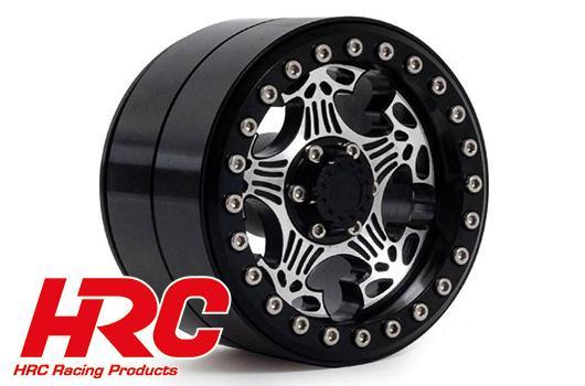 HRC Racing - HRC65161B - Jantes - 1/10 Crawler - 1.9" - 12mm Hex - Aluminium - Skull Beadlock - Noir (4 pces)