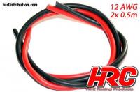 Câble - 12 AWG / 3.3mm2 - Argent (680 x 0.08) - Rouge et Noir (0.5m chaque)