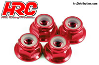 Wheel Nuts - M4 nyloc flanged - Aluminum - Red (4 pcs)
