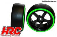 Reifen - 1/10 Drift - montiert - 5-Spoke Felgen 3mm Offset - Dual Color - Slick - Schwarz/Grün (2 Stk.)