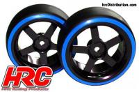 Tires - 1/10 Drift - mounted - 5-Spoke Wheels 3mm Offset - Dual Color - Slick - Black/Blue (2 pcs)