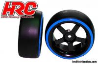 Reifen - 1/10 Drift - montiert - 5-Spoke Felgen 3mm Offset - Dual Color - Slick - Schwarz/Blau (2 Stk.)