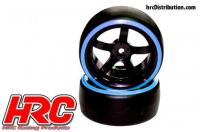 Tires - 1/10 Drift - mounted - 5-Spoke Wheels 6mm Offset - Dual Color - Slick - Black/Blue (2 pcs)