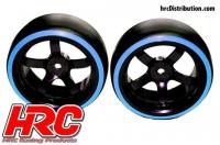 Tires - 1/10 Drift - mounted - 5-Spoke Wheels 6mm Offset - Dual Color - Slick - Black/Blue (2 pcs)