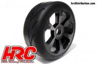 Tires - 1/8 Buggy - mounted - Black 6-Spoke Wheels - 17mm Hex - Rally Game Radials  (2 pcs)